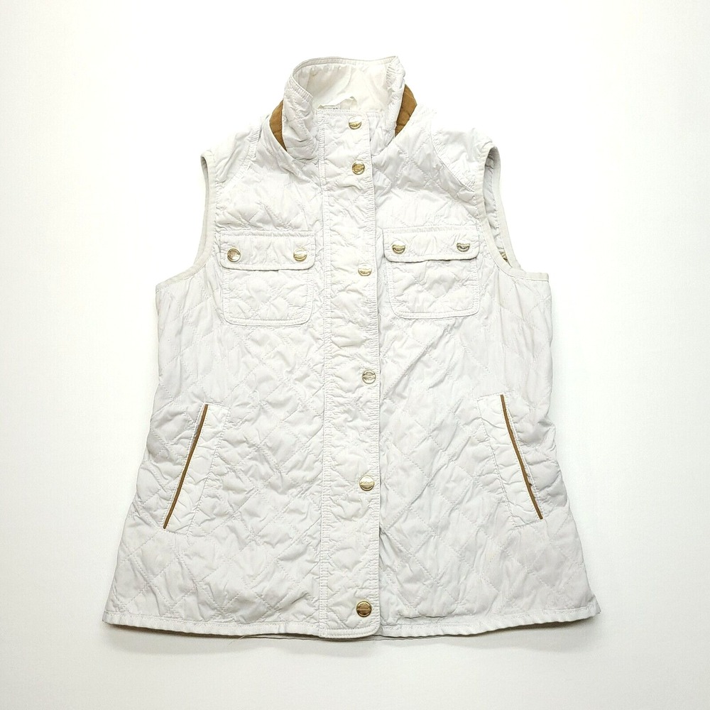 Talenti Women's White‎ Quilted Vest 42 S/M Gold Accents Pockets